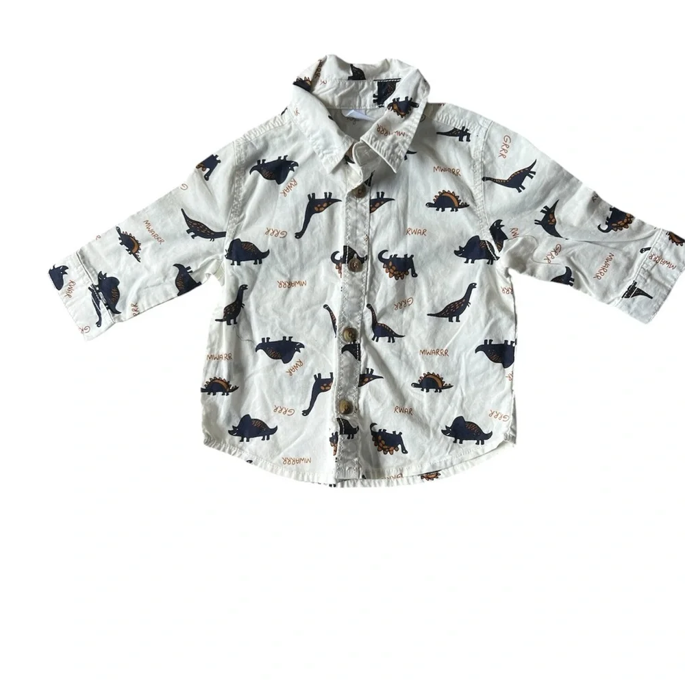 Old Navy Baby Boy Dinosaur Button Down Shirt | 3-6M